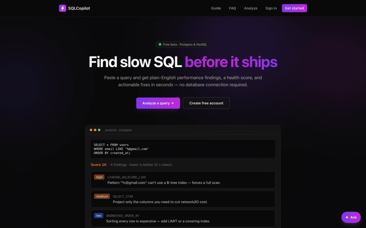 SQLCopilot — Find slow SQL before it ships